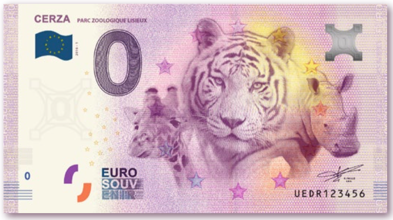 cerza parque zoologique lisieux euro souvenir 0 euro banknote Null euro schein nulleuroschein