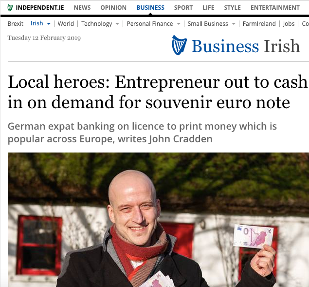Local heroes: Entrepreneur out to cash in on demand for souvenir euro note 0 euro banknote collectors banknote