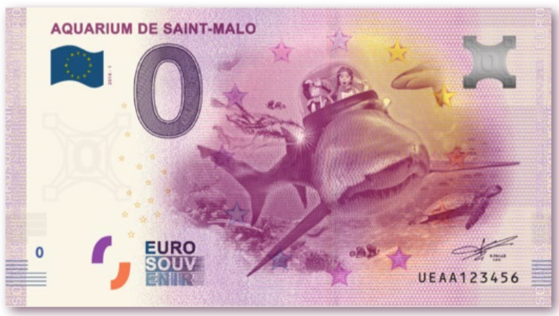 Aquarium de Saint Malo euro souvenir 0 euro banknote Null euro schein nulleuroschein