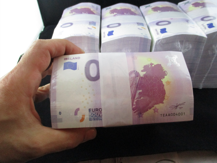 0 euro banknote euro souvenir bundle in hand