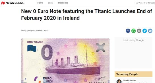 RMS Titanic commemorative 0 euro banknote memorabilia souvenir