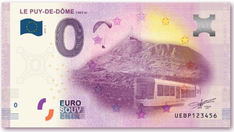 Le Puy de Dome euro souvenir 0 euro banknote Null euro schein nulleuroschein
