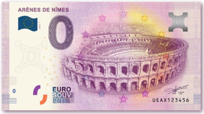 Arenes de Nimes euro souvenir 0 euro banknote Null euro schein nulleuroschein
