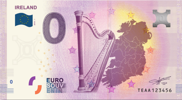 0 euro banknote ireland celtic harp. Null euroschein Irland 0 euro banknote