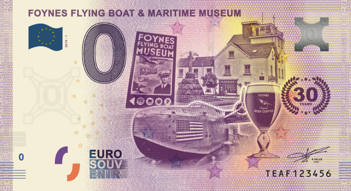 zero 0 euro souvenir banknote Ireland souvenirschein Foynes Flying Boat and Maritime Museum 30 years anniversary