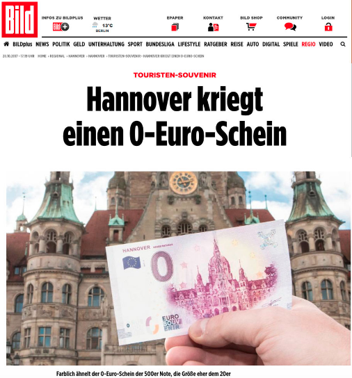 Hannover 0 euro banknote euro note souvenir ireland zero euro banknote