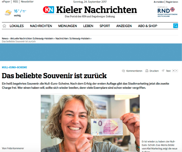 Kieler Nachrichten 0 euro banknote euro note souvenir ireland zero euro banknote